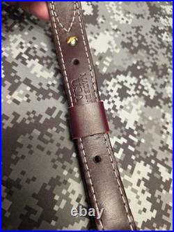 BROWNING WHITE STITCHED DESIGN SUEDE BACKED LEATHER RIFLE GUN SLING With SWIVELS