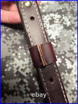 BROWNING WHITE STITCHED DESIGN SUEDE BACKED LEATHER RIFLE GUN SLING With SWIVELS