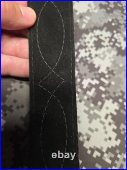 BROWNING WHITE STITCHED DESIGN SUEDE BACKED LEATHER RIFLE GUN SLING With SWIVELS