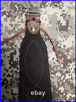 BROWNING WHITE STITCHED DESIGN SUEDE BACKED LEATHER RIFLE GUN SLING With SWIVELS