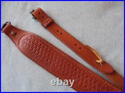 BUCHEIMER RUSSET BROWN LEATHER BASKETWEAVE PATTERN RIFLE SLING With QD SWIVELS