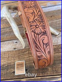 Beautiful Custom Hand Floral Carved Suede Lined Rifle Slings Hannig Leather