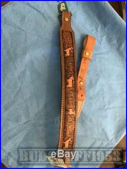 Beautiful Vintage Pathfinder Brown Deer Elk Ram Carved Padded Rifle Sling NOS