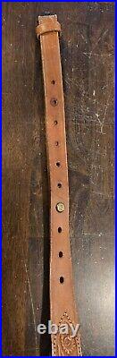 Bianchi #70 Cobra Rifle & Shotgun Sling, Tooled Brown Leather & Fur Lined