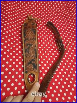 Bianchi #75 Cobra Grande Tooled White Stitched Sheep Backed Leather Rifle Sling