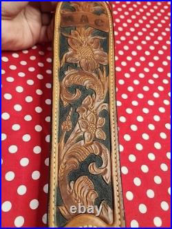 Bianchi #75 Cobra Grande Tooled White Stitched Sheep Backed Leather Rifle Sling Bianchi #75 Cobra Grande Tooled White Stitched Sheep Backed Leather Rifle Sling