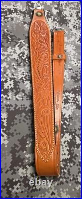 Bianchi Cobra #70 White Stitched Tooled Sheep Backed Leather Rifle Sling