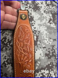 Bianchi Cobra #70 White Stitched Tooled Sheep Backed Leather Rifle Sling