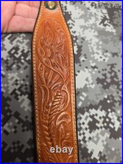 Bianchi Cobra #70 White Stitched Tooled Sheep Backed Leather Rifle Sling