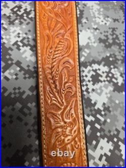 Bianchi Cobra #70 White Stitched Tooled Sheep Backed Leather Rifle Sling