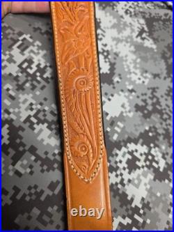 Bianchi Cobra #70 White Stitched Tooled Sheep Backed Leather Rifle Sling