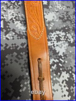 Bianchi Cobra #70 White Stitched Tooled Sheep Backed Leather Rifle Sling