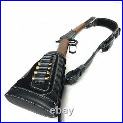 Black Leather Rifle Sling + Gun Buttstock For. 30-06.30-30.45-70.44-40.44
