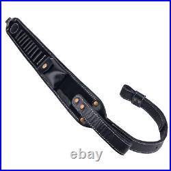 Black Leather Rifle Sling, Gun Shell Loops Ammo Strap For. 308.30-06 USA