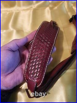 Braided Tooled Stitched Leather Sheep Backed Buckle Rifle Sling With Swivels