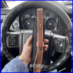 Brown Leather Rifle Sling Deer Head Embossed Adjustable Straps Hunting Accessory