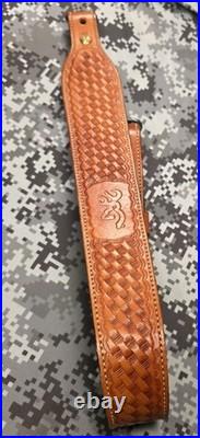 Browning Tooled Stitched Suede Backed Leather Rifle Sling With Swivels
