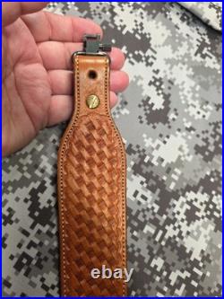 Browning Tooled Stitched Suede Backed Leather Rifle Sling With Swivels