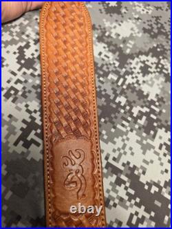 Browning Tooled Stitched Suede Backed Leather Rifle Sling With Swivels