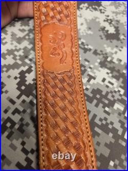 Browning Tooled Stitched Suede Backed Leather Rifle Sling With Swivels