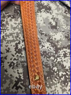 Browning Tooled Stitched Suede Backed Leather Rifle Sling With Swivels