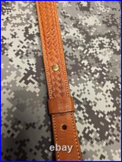 Browning Tooled Stitched Suede Backed Leather Rifle Sling With Swivels