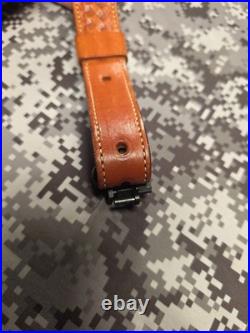 Browning Tooled Stitched Suede Backed Leather Rifle Sling With Swivels
