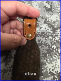 Browning Tooled Stitched Suede Backed Leather Rifle Sling With Swivels