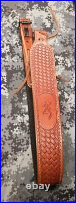 Browning Tooled Weave Stitched Suede Backed Leather Rifle Sling W Swivels