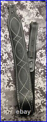 Browning White Stitched Design Black Leather Rifle Gun Sling With Swivels