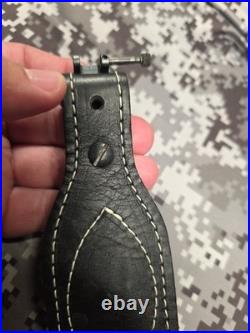 Browning White Stitched Design Black Leather Rifle Gun Sling With Swivels