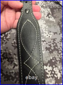Browning White Stitched Design Black Leather Rifle Gun Sling With Swivels