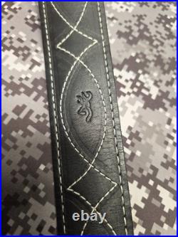 Browning White Stitched Design Black Leather Rifle Gun Sling With Swivels