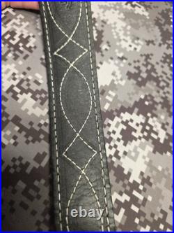 Browning White Stitched Design Black Leather Rifle Gun Sling With Swivels