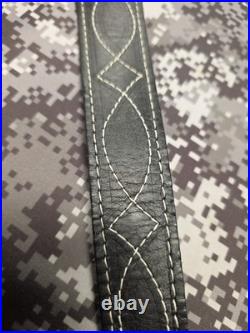 Browning White Stitched Design Black Leather Rifle Gun Sling With Swivels