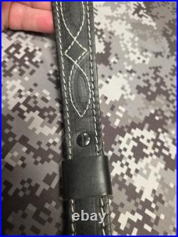 Browning White Stitched Design Black Leather Rifle Gun Sling With Swivels