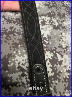 Browning White Stitched Design Black Leather Rifle Gun Sling With Swivels