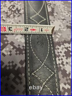 Browning White Stitched Design Black Leather Rifle Gun Sling With Swivels