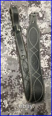 Browning White Stitched Design Black Leather Rifle Sling With Swivels