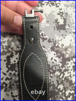 Browning White Stitched Design Black Leather Rifle Sling With Swivels