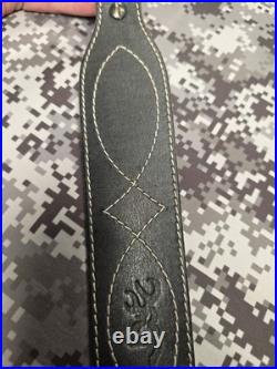 Browning White Stitched Design Black Leather Rifle Sling With Swivels