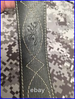 Browning White Stitched Design Black Leather Rifle Sling With Swivels