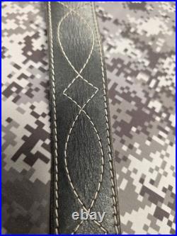 Browning White Stitched Design Black Leather Rifle Sling With Swivels