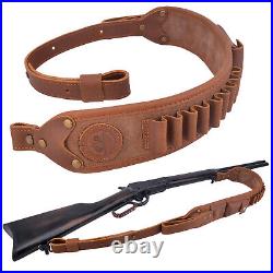 Buffalo Hide Leather Rifle Sling With Ammo Loops, Gun Straps For 308 30-06 45-70