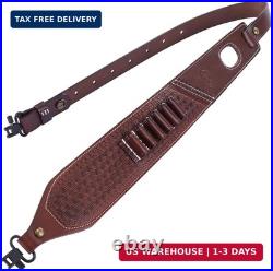 CVLIFE Leather Rifle Sling Two Point Sling Leather Gun Sling with Ammo Holder Ad