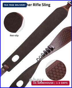 CVLIFE Leather Rifle Sling Two Point Sling Leather Gun Sling with Ammo Holder Ad