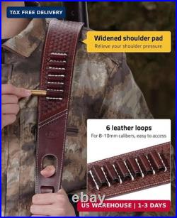 CVLIFE Leather Rifle Sling Two Point Sling Leather Gun Sling with Ammo Holder Ad