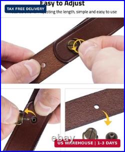 CVLIFE Leather Rifle Sling Two Point Sling Leather Gun Sling with Ammo Holder Ad