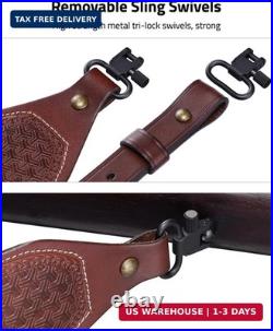 CVLIFE Leather Rifle Sling Two Point Sling Leather Gun Sling with Ammo Holder Ad
