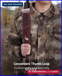 CVLIFE Leather Rifle Sling Two Point Sling Leather Gun Sling with Ammo Holder Ad